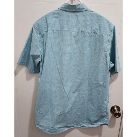 CHAPS Blue Plaid Stretch Poplin Short Sleeve Button Down Shirt Size Medium - Picture 8 of 11